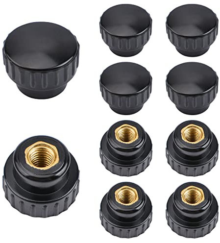 MOROBOR Perilla de sujeción de rosca moleteada M8, juego de agujeros pasantes de plástico negro, tuerca roscada hembra de latón, perilla de sujeción de mango atornillado para equipos mecánicos