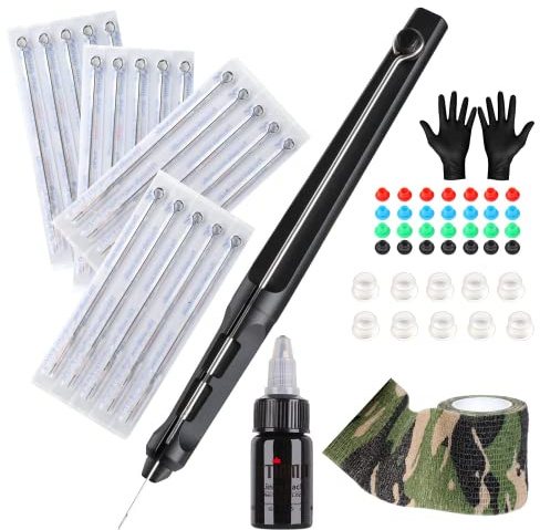 Stigma Mano Poke e Stick Tattoo Pen kit in lega di alluminio, con 20 pezzi aghi, DIY fornitura per gli amanti del tatuaggio