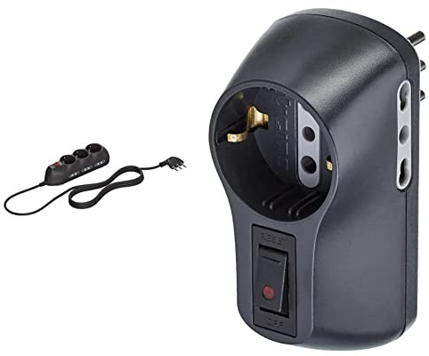 BTicino Ciabatta Multipresa Compatta, 9 Slot, con Interruttore Luminoso, 6 Prese Bipasso, Nera & S3610GB Kit Adattatore Safe 1 Presa Standard Tedesca e 2 Prese 10A Nero
