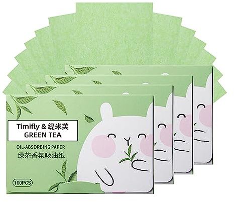 4 Pieces of Blotting Paper, 400 pcs Blotting Paper for Oily Skin Care, Natural Oil Absorbing Sheets for Women and Men, Oil Control(Green)