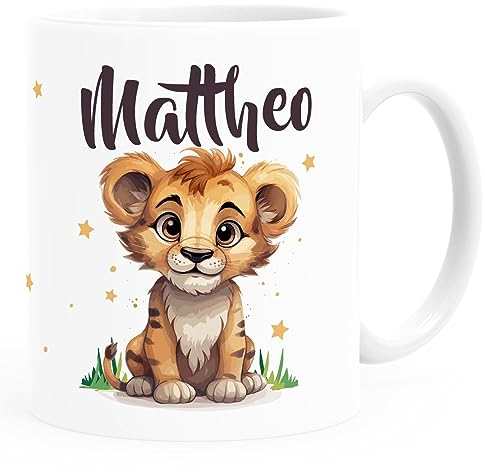 SpecialMe® Kindertasse Kunststoff Kleiner Baby Löwe Name Namenstasse für Kinder personalisierte Geschenke Jungen Mädchen kunststoff-weiss standard