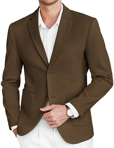 Coofandy Blazer en Tweed pour Homme, Coupe ajustée, Style décontracté, Veste de Costume en Tricot à Deux Boutons, Marron, XX-Large