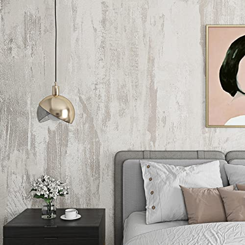 Livelynine Carta da parati in cemento bianco sporco, 15,8 x 197 cm, carta da parati ruvida in cemento per pareti della camera da letto, spessore del bancone del bagno, involucro in vinile, carta da