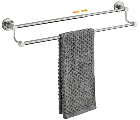 Toalleros Dobles Ajustables para baño de 15 a 26.5 Pulgadas, Barra de Toalla Doble de níquel Cepillado expandible, Soporte de Pared con Tornillos, Barra de Toalla