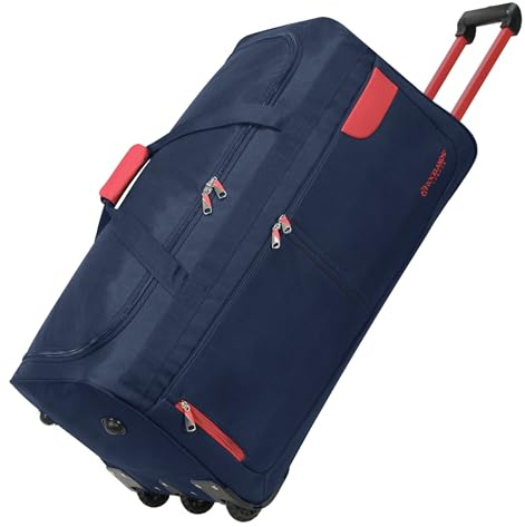 Rocklands® Lightweight Luggage Rolling Holdall Suitcase Wheeled Duffle Bag Cargo Sport Travel Bag RL501 (Navy/Red, Large - 32 (H84 x L42 x W40 cm))