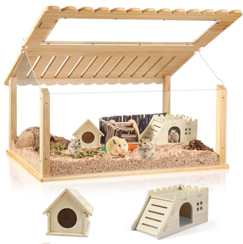 Essenhome 24 inch Acrylic Hamster Cage with 2 Small Hamster House - Long-Lasting, Easy Clean Guinea Pig Cages, Clear View Design for Active Small Pets