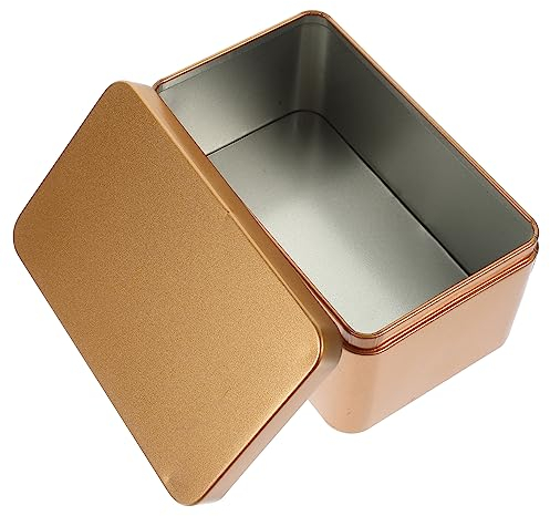 Ciieeo 2pcs Rectangular Tinplate Storage Box for Tea Leaves Candies and Items Golden Portable Organizer for Home and Travel Use