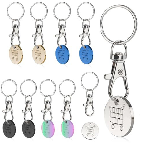 DNSHAN 10 Stücke Einkaufswagenchip Metall, Einkaufswagenlöser, Schlüsselanhänger Mit Einkaufschip Und Karabinerhaken, Einkaufswagen Öffner