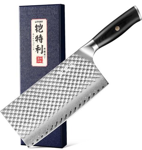 Kitory Damast Hackmesser 19cm Fleischbeil Messer 10Cr15CoMoV 73-Lagen Super Stahl Scharfes Messer, Rutschfester Ergonomischer Pakkawood Griff mit Geschenkbox