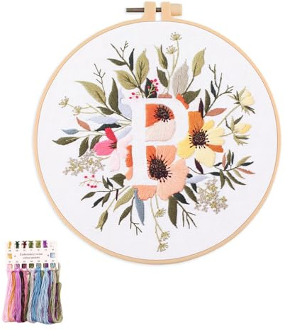 artcici Broderikit växt blomma bokstav P-mönster för nybörjare vuxna, komplett sortiment broderi startsatser korsstygn handarbete tillbehör