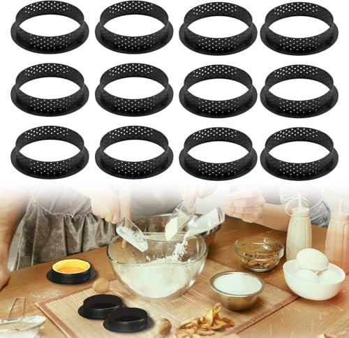 12 Pezzi di Anello Microforato,Resistenza alle Alte Temperature 180° con fori di ventilazione,rivestimento antiaderente di alta qualità e resistente al calore, ideali per dessert e creazioni da forno