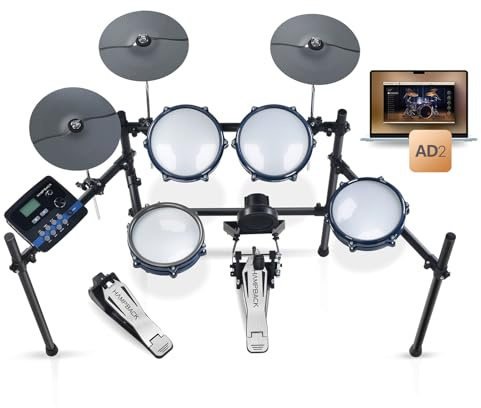 Batería Electrónica ACE-301 para Principiantes con Pads de Malla Silenciosa, 2 Platillos con Choke, 15+10 Kits de Batería y 329 Sonidos, USB MIDI, Función de Grabación (5 Pads, 3 Platillos)