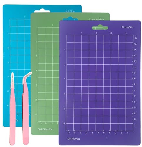 Anwendbar Auf Cricut Joy Schneidematte 3 Stück Schneidematte 4,5x6,5 Zoll Matte Verwendet für Büropapier,Karton,Dicken Karton,Spezialkarton,1 Set mit Pinzette (Grün Blau Lila)