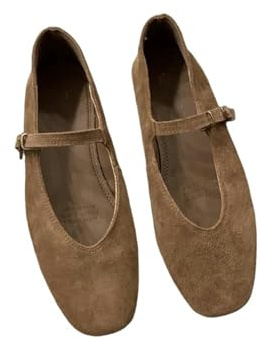 Zapatos Mary Jane de Mujer Spring Y Otoño para Mujeres Flat Round Toe Soft Sole Casual Mary Jane Zapatos-marrón-39