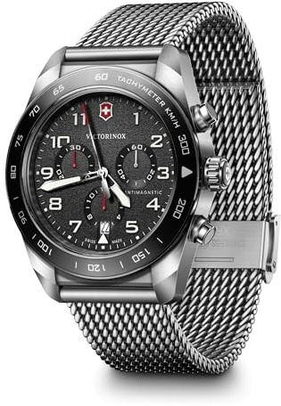 Victorinox Swiss Army Chronograph Black Dial Mesh Stainless Steel Watch 42mm - 242048