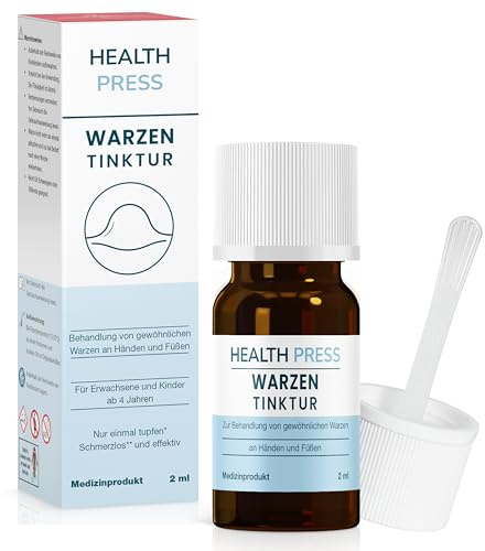Health Press Warzen Tinktur – 2ml Warzenentferner – Warze selbst entfernen – Effektiv gegen Warzen – Warzenbehandlung für Handwarzen und Fusswarzen – Wissenschaftlich nachgewiesene Warzenentfernung