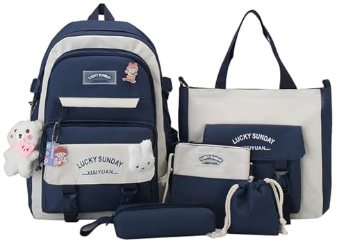 Set de mochila escolar - Juego de mochila de de 5 piezas, mochilas escolar para niños de verano o para la escuela | Bolso de libros para niñas adolescentes, mochilas escolars para niños, estudian