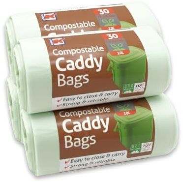 Kordis 120 Compostable Food Waste Bags - 4 Rolls of 30. 100% Compostable Caddy Bin Liners with Tie Handles, Eco-Friendly Food Caddy Bags for Biodegradable Waste 10L - 42 x 49cm