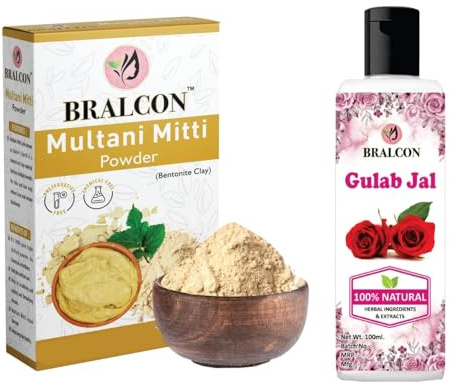 Jal (100ml) + Multani Mitti Powder(100g) Combo| Gulab Jal Rose Water and Multani Mitti Powder for Face Pack, Face Mask, Hair & Skin Care| Skin Glowing