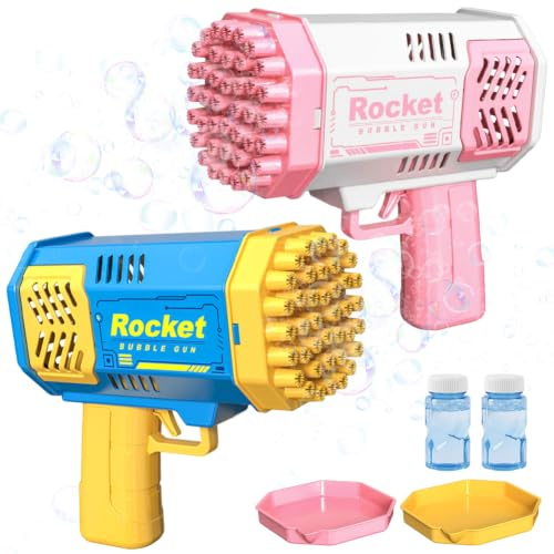 YRPACFB Rocket Bubble Gun Machine, 40 Holes Bubble Machine with Colorful Light, Bubbles Maker Outdoor Garden Party Games Toys, Gifts for Toddlers Birthday - Blue