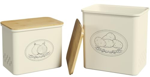 Lifewit Potatis Förvaring, Förvaringslådor Kök, Stor Lök Förvaringsburk med Lock Ventilationshål, Stapelbara Plast Grönsaks Förvaringsburkar Kök, 24 cm(H), Beige, 2 Pack