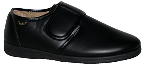 Dr Keller Mens Faux Leather Slippers Strap Closure with Outdoor Sole Black 10