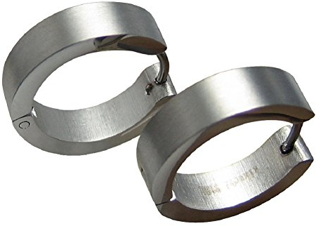 Kikuchi Männer Herren Ohrringe Titan Stäbchen Edelstahl Creolen Silber Matt Ohrstecker Ohrhänger 18mmØ ERTS006