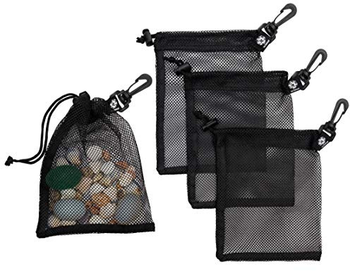 PALTERWEAR Small Mesh Drawstring Bag With Clip and Toggle Closure (Set of 4, Black, 6 x 8 inch) for Watersports, Outdoor, Gym