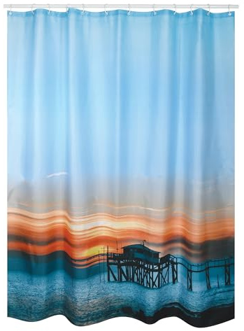 MSV Anti-Schimmel Duschvorhang - Anti-Bakteriell, waschbar, wasserdicht, mit 12 Duschvorhangringen - Polyester, „Sunset“ 180x200cm