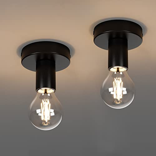 Klighten 2 st E27 retro industriell taklampa, max 40 W, svart taklampa i metall, vintage takspot för vardagsrum, sovrum, kök, hall, glödlampor ingår ej
