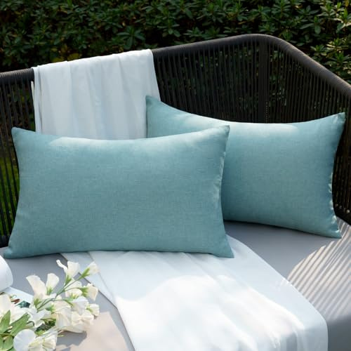 EMEMA Funda Cojines Exterior Impermeable Fundas de Almohadas de Lino de Sofá Almohadas Decorativas Modernas para Salón Cama Silla Oficina Dormitorio Habitacion Lumbar 2 Piezas 30x50cm Teal Green