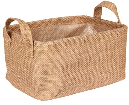WENKO Cestello portaoggetti Juna M, cestello decorativo per riporre in modo ordinato accessori , con due pratici manici, materiale esterno 100% iuta, 24 x 17 x 17 cm, marrone