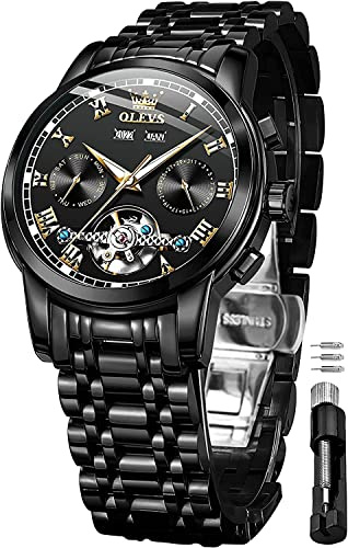 OLEVS Automatic Watch for Men Self Winding Mechanical Waterproof Stainless Steel Strap Classic Tourbillon Wrist Watches