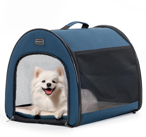 Petsfit Hundbur, transportlåda, bil, vikbar, hundtransportbur, tyg för stora, medelstora små hundar (S:48 cm x 41 cm x 41 cm, blå)