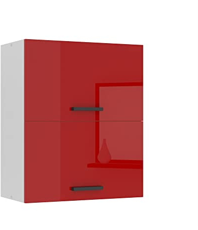 Belini Hängeschrank Küche, Küchenschränke SGP2. Breite 60 cm. Oberschrank mit 2 Türen, Küchenhängeschränke, Wandschrank Hängend, Rot Hochglanz