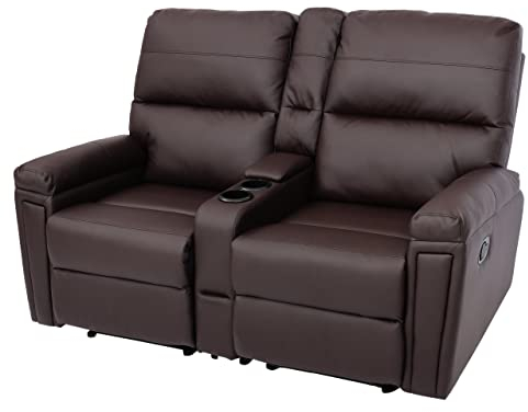 Mendler 2er Kinosessel HWC-K17, Relaxsessel Fernsehsessel Sofa, Nosagfederung Getränkehalter Fach - Kunstleder braun