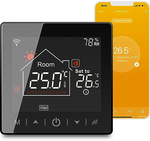 Termostato WiFi,Cronotermostato Tuya Smart Voice Control App/LCD Display Backlit,Termostatos de calefacción de Caldera de Pared programables 3A, compatibles con Alexa/Google Assistant