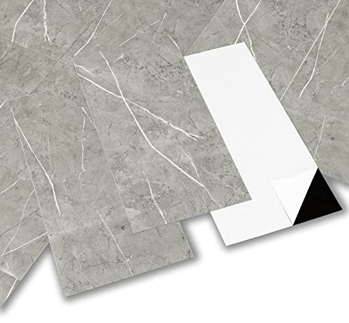 Hode 10 plattor PVC-golvbeläggning, vinylgolv, självhäftande grå marmor, 60 cm x 30 cm, kakel, laminat, tvättbar, självhäftande kakel för golv för kök, badrum, vardagsrum, sovrum, hall