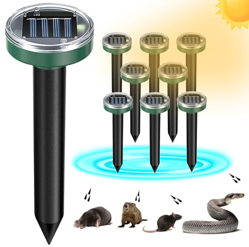8 Pack Mole Repellent Solar Powered Snake Repellent Ultrasonic, Gopher Repeller Sonic Mole Deterrent Spikes, Snake Gopher Vole Repellent Outdoor for Lawn Garden & Yard-Green