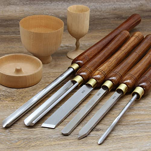 BomDog Outils de Tournage Du Bois Avec Lame Hss, Poignées En Bois Dur, Jeu de Ciseaux de Tour À Bois 8 Pièces, Jeu de Gouges En Acier Rapide