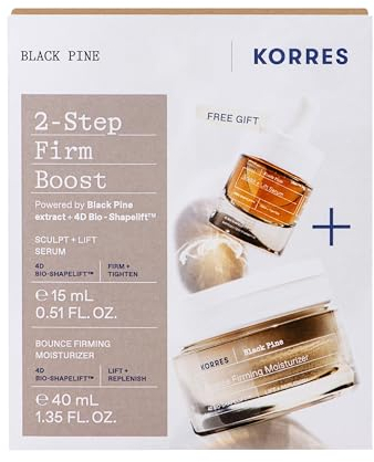 KORRES BLACK PINE Set 2-Step Boost für Straffung, Vorteilsset für Damen, Gesichtscreme 40 ml und Serum 15 ml, glättet und strafft reife Haut, für normale-Mischhaut. Vegan