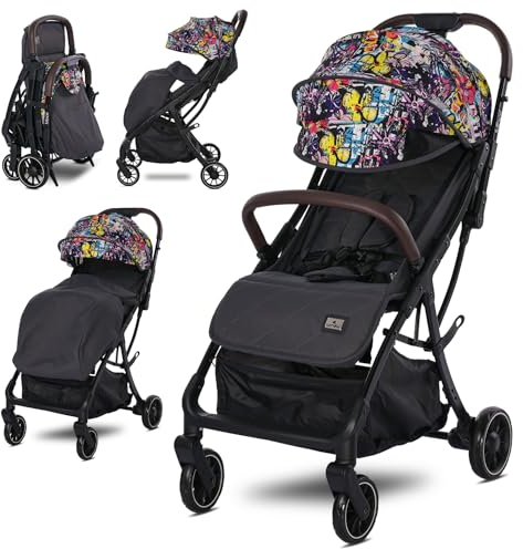 Lorelli Kinderwagen Minori, Sport Buggy klein zusammenklappbar, Autofold Einhand-Klappsystem, Nur 9,3kg, kompakter Sportsitz bis 22kg, Baby Reisebuggy mit Flaschenhalter, PU-Leder Handgriff, Bunt