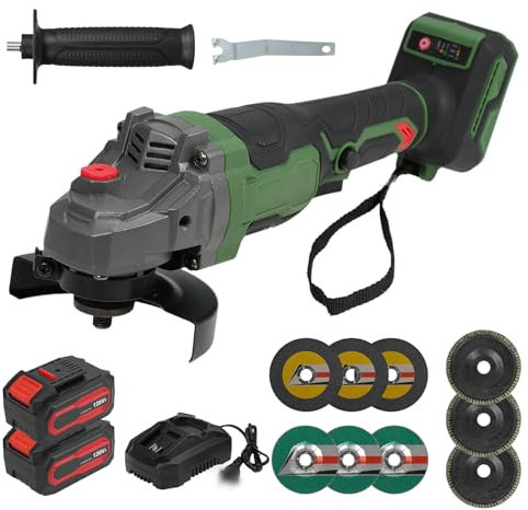 Amoladora Bateria, Weytoll Amoladora Angular Inalámbrica, 100 mm, 20 V, con 2 Baterías de 4,0 Ah y Cargador Rápido, Motor sin Escobillas de 2600/8500/10 000 RPM para Corte de Azulejos, etc.