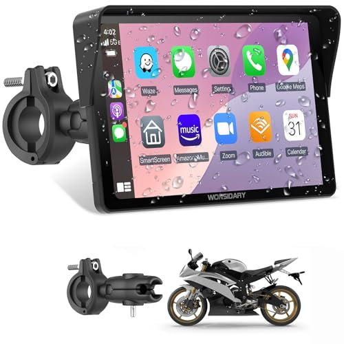 Wonsidary W722 Motorrad Carplay Display,Kabelloses CarPlay Motorrad & Android Auto für Moto,7 Zoll IP67 Wasserdichter Touchscreen,BT Audio,GPS Navigation,Siri, G00gle Assistent,EQ