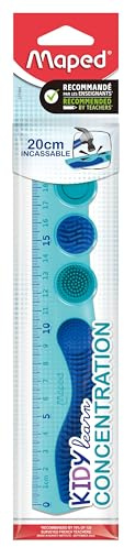 Maped - Règle 20cm Kidy Learn Concentration - Matière PET Incassable - Zones Tactiles amovibles - Système Grip - Graduation Contrastée