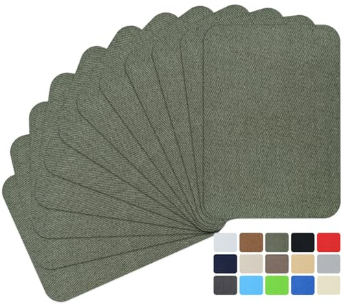 12Pcs Fabric Repair Patches, Iron-on Patches Inside & Outside for Clothing, Premium Quality Patches with Strongest Glue, Size 3 by 4-1/4 (7.5 cm x 10.5 cm) Army Green