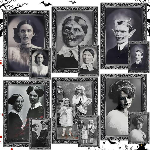 ZZXLOPEZ Lot de 6 Cadres Photo 3D Changeants, Halloween Decoration Effrayante de Portrait Interieur, 38x26cm Halloween Décoration Effrayant, Horreur de DéCoration Portrait, Décoration Murale Hantée