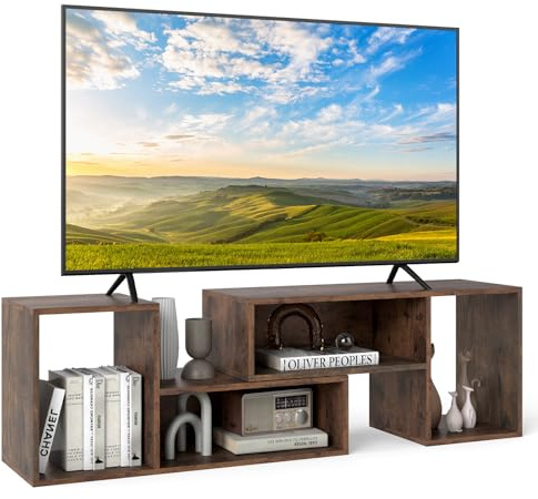 COSTWAY TV Stand Cabinet for 60 Inch TVs, Free Combination Adjustable Media Entertainment Center with L-Shaped Storage Shelves, Wooden TV Unit Console Table for Living Room Bedroom (Rustic Brown)