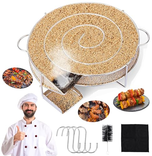 TOSUTO Générateur de Fumée Froide,Serpentin Fumoir à Froid en Acier Inoxydable avec 4 Crochets,1 Brosse et 1 Chiffon,Acier fin Serpentin Fumoir,Fumoirs Viande et Poisson pour Barbecues,Fumeurs,Grils