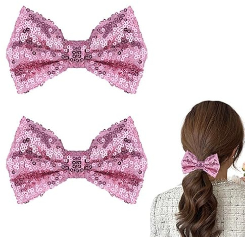Nœud À Paillettes Rose Clair Pour Femmes Filles Pinces À Cheveux Avec Nœud À Paillettes Pour Filles Femmes Paillette Avec Nœuds Brillants Pour Noel Fete Cosplay Nœuds À Cheveux À Paillettes 2 Pièces